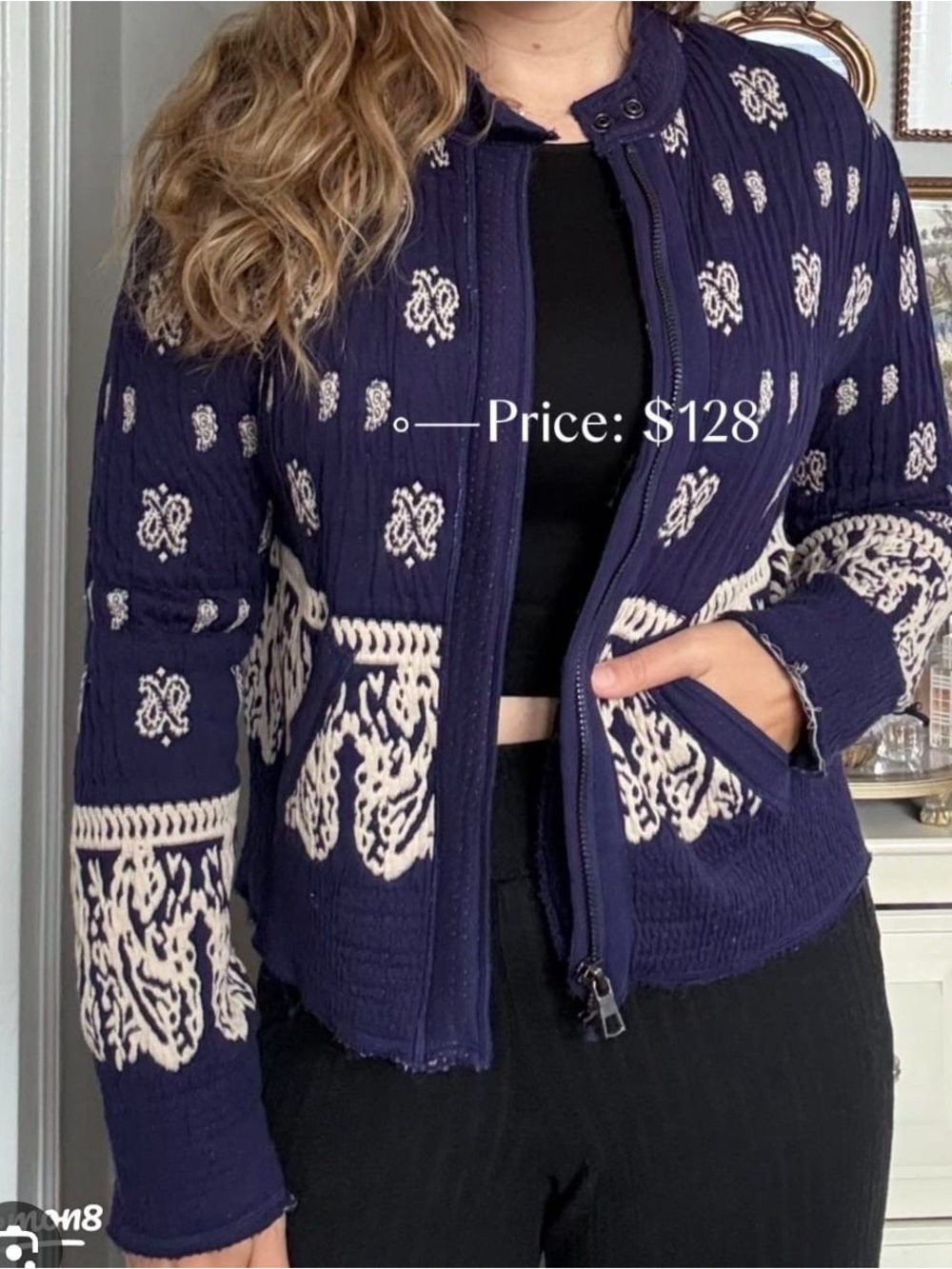 Free People Deep Navy Knit Sweater Jacket